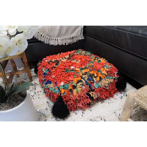 Moroccan Vintage Pouf Floor Pillow Berber Ottoman 03YL00489 - Picture 8 of 10